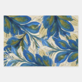 Blue Peacock Feathers Waterverf met de hand geverf Inpakpapier Vel (Voorkant 3)