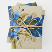 Blue Peacock Feathers Waterverf met de hand geverf Inpakpapier Vel (In situ)