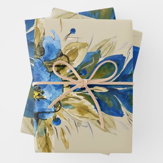 Blue Peacock Feathers Waterverf met de hand geverf Inpakpapier Vel (In situ)