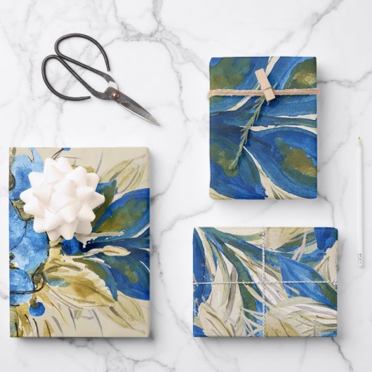 Blue Peacock Feathers Waterverf met de hand geverf Inpakpapier Vel (Voorkant)