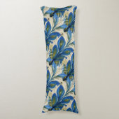 Blue Peacock Feathers Waterverf met de hand geverf Lichaamskussen (Voorkant Verticaal)