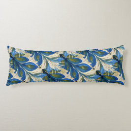 Blue Peacock Feathers Waterverf met de hand geverf Lichaamskussen