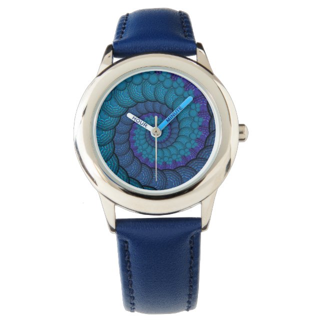 Blue Peacock Fractal Pattern Horloge (Voorkant)