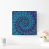 Blue Peacock Fractal Pattern Vierkante Klok (Huis)