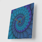Blue Peacock Fractal Pattern Vierkante Klok (Hoek)