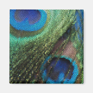Blue Peacock Glas in lood Magneet