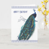 Blue  Peacock - Happy Birthday kaart (Gele Bloem)