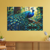 Blue Peacock in het bos Canvas Afdruk (Insitu (Woonkamer))