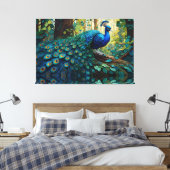 Blue Peacock in het bos Canvas Afdruk (Insitu (Slaapkamer))