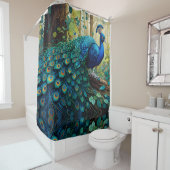 Blue Peacock in het bos Douchegordijn (In situ)