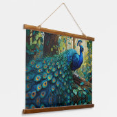 Blue Peacock in het bos Hangend Wandkleed (Gebogen)
