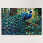 Blue Peacock in het bos Legpuzzel (Horizontaal)