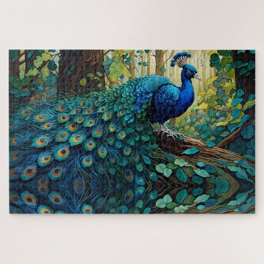 Blue Peacock in het bos Legpuzzel (Horizontaal)