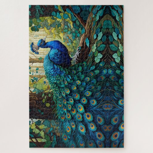 Blue Peacock in het bos Legpuzzel (Verticaal)