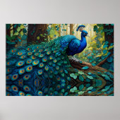 Blue Peacock in het bos Poster (Voorkant)