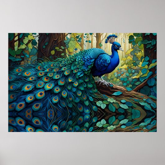 Blue Peacock in het bos Poster (Voorkant)