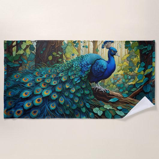 Blue Peacock in het bos Strandlaken (Voorkant)