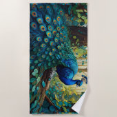 Blue Peacock in het bos Strandlaken (Voorkant)
