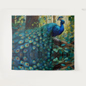 Blue Peacock in het bos Wandkleed (Voorkant (horizontaal))