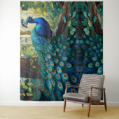 Blue Peacock in het bos Wandkleed (In situ)