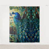 Blue Peacock in het bos Wandkleed (Voorkant)