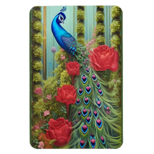 Blue Peacock in Roos en Fern Garden Magneet