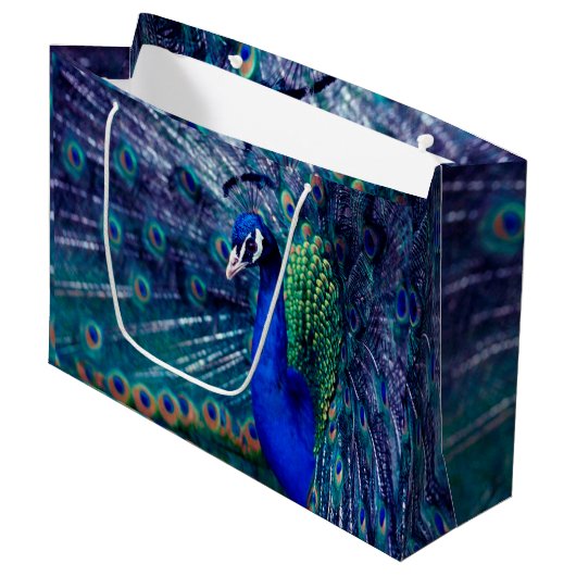 Blue Peacock Large Cadeautasje (Voorkant Gekanteld)