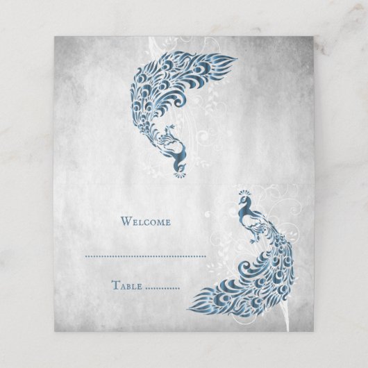 Blue Peacock Leaf Vine Reception Place Card Plaatskaartje (Buitenkant ongevouwen)