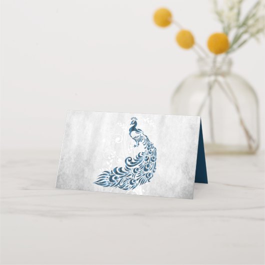 Blue Peacock Leaf Vine Reception Place Card Plaatskaartje (Achterkant)