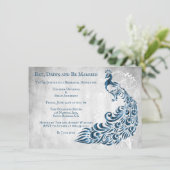 Blue Peacock Leaf Vine Rehearsal Dinner Invite Kaart (Staand voorkant)