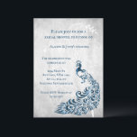 Blue Peacock Leaf Vine Vrijgezellenfeest Invite Kaart<br><div class="desc">Creëer een unieke uitnodiging voor iedereen met een blauwe Peacock Leaf Vine bridal doucheuitnodiging. Het uitnodigingsontwerp is voorzien van een lichtgrijze grijze achtergrond met een levendige blauwe pauw met een bladwijnenversiering. Personaliseer met de groom en de namen van de bruid samen met de details van het vrijgezellenfeest. Extra trouwbenodigdheden zijn...</div>