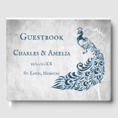 Blue Peacock Leaf Vine Wedding Guestbook Gastenboek (Voorkant)