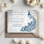 Blue Peacock Leaf Vine Wedding Invitation Kaart<br><div class="desc">Nodig gasten uit voor uw aanstaande bruiloft met een Blue Peacock Leaf Vine Wedding Invitation. Het uitnodigingsontwerp beschikt over een lichtgrijze grunge-achtergrond met een levendige blauwe pauw met een verfraaiing van een bladwijnstok. Personaliseer met de namen van de bruidegom en de bruid, samen met de trouwdatum en locatie. Extra bruiloft...</div>