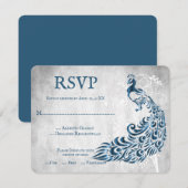 Blue Peacock Leaf Vine Wedding RSVP Kaart (Voorkant / Achterkant)