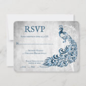 Blue Peacock Leaf Vine Wedding RSVP Kaart (Voorkant)