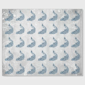 Blue Peacock Leaf Vine Wedding Wrapping Paper Cadeaupapier (Vlak)