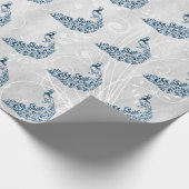 Blue Peacock Leaf Vine Wedding Wrapping Paper Cadeaupapier (Hoek)