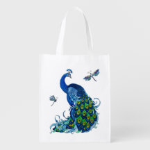 Blue Peacock met Dragonflies Herbruikbare Tas