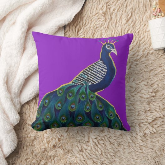 Blue Peacock met Paarse achtergrond Kussen (Deken)