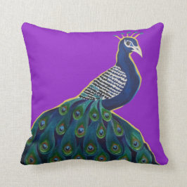 Blue Peacock met Paarse achtergrond Kussen