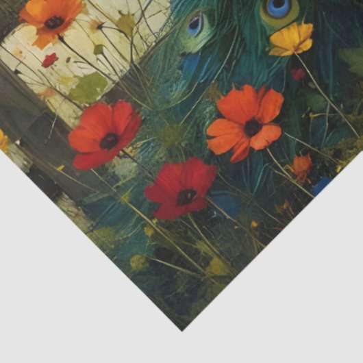 Blue Peacock on Split rail fence Tissuepapier (Detail)