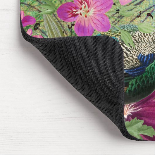 Blue Peacock Paars Pink Flowers Musical Notes Muismat (Hoek)