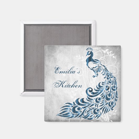 Blue Peacock Personalized Magnet (Voorkant / Achterkant)