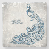Blue Peacock Personalized Stone Onderzetter (Voorkant)