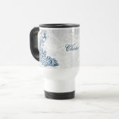 Blue Peacock Personalized Travel Mug Reisbeker (Voorkant links)