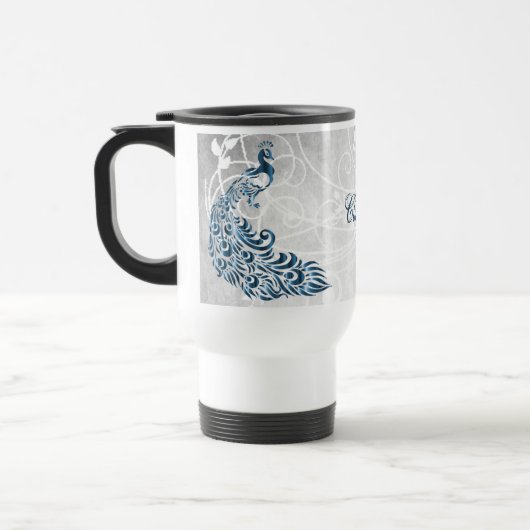 Blue Peacock Personalized Travel Mug Reisbeker (Links)