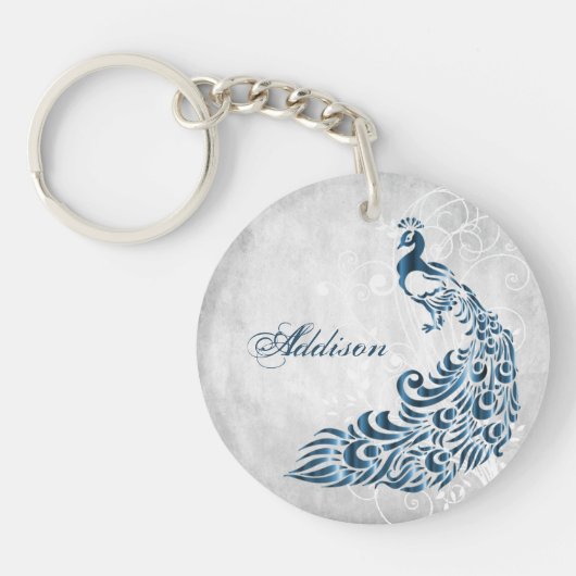 Blue Peacock Persoonlijke acrylSleutelhanger Sleutelhanger (Voorkant)
