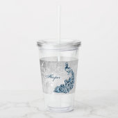 Blue Peacock persoonlijke acryltrommel Acryl Drinkbeker (Voorkant)