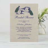 Blue Peacock Rustic Linen | Vrijgezellenfeest Kaart (Staand voorkant)