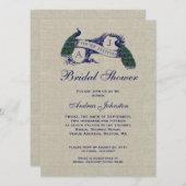 Blue Peacock Rustic Linen | Vrijgezellenfeest Kaart (Voorkant / Achterkant)